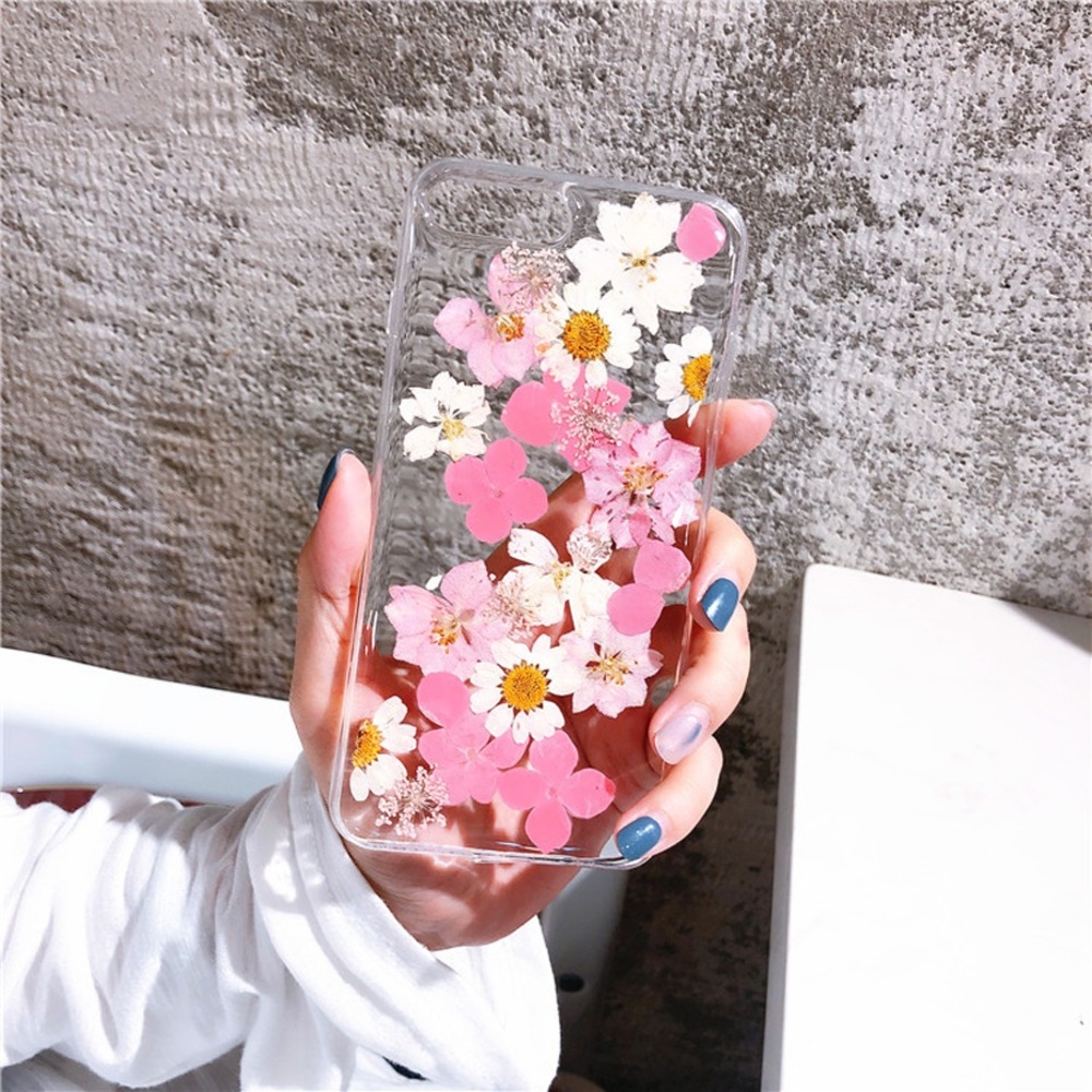Hand Pressed Pink and White Flower iPhone Case